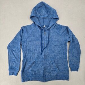 Enza Women NWOT 2XL Blue Zip Up Hoodie Heathered Burnout Athleisure Casual